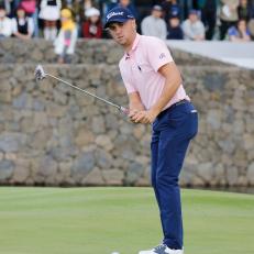 Justin Thomas of USA action on the green during an PGA Tour The CJ Cup Nine Bridges Final Round at Nine Bridges Golf Club in Jeju, South Korea, on October 20, 2019. (Photo by Seung-il Ryu/NurPhoto via Getty Images)