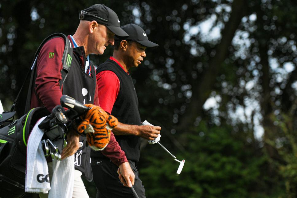 CHIBA, JAPAN - OCTOBER 28: Tiger Woods and his caddie walk off the 13th tee during the final round of The ZOZO Championship at Accordia Golf Narashino Country Club on October 28, 2019 in Chiba, Japan. (Photo by Ben Jared/PGA TOUR via Getty Images)