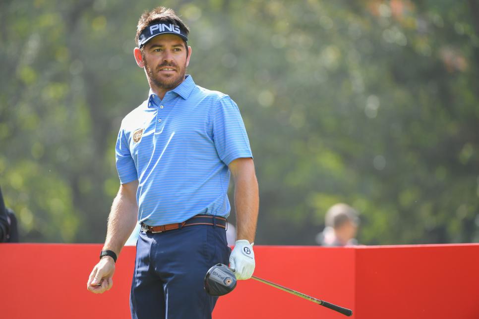 SHANGHAI, CHINA - OCTOBER 30: Louis Oosthuizen of South Africa watches his shot on the 10th tee prior to the World Golf Championships-HSBC Champions at Sheshan International Golf Club on October 30, 2019 in Shanghai, China. (Photo by Ben Jared/PGA TOUR via Getty Images)