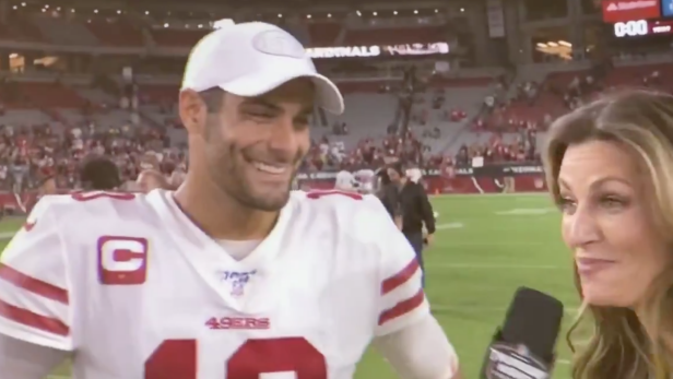 49ers' Jimmy Garoppolo awkwardly flirts with Erin Andrews post-game: 'It  feels great, baby'