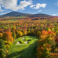 Peak fall colors in the mountains of Maine are extraordinary this year.  This late afternoon photo of the 6th hole at Sugarloaf Golf Club with Sugarloaf Mountain and the ski slopes in the background was capture with an Inspire 1 pro.