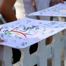 NAPLES, FLORIDA - NOVEMBER 23: Autographed flags as seen during the third round of the CME Group Tour Championship at Tiburon Golf Club on November 23, 2019 in Naples, Florida. (Photo by Sam Greenwood/Getty Images)