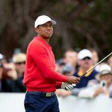MELBOURNE, VIC - DECEMBER 15: Tiger Woods of team USA hits his tee shot from the 3rd hole during the final round of The Presidents Cup at Royal Melbourne Golf Club on December 15, 2019 in Melbourne, Australia. (Photo by Speed Media/Icon Sportswire via Getty Images)