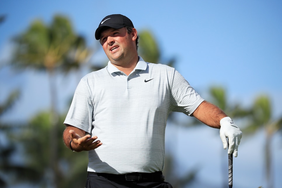 HONOLULU, HAWAII - JANUARY 07: Patrick Reed of the United States talks on the tenth tee during practice prior to the Sony Open in Hawaii at the Waialae Country Club on January 07, 2020 in Honolulu, Hawaii. (Photo by Cliff Hawkins/Getty Images)