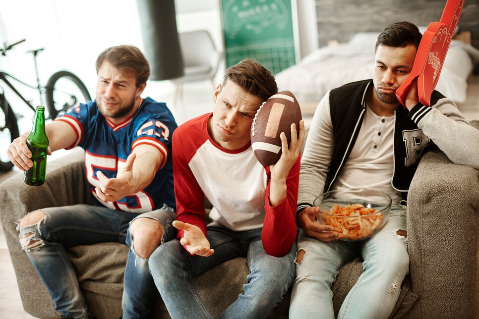 Disappointed football fans at home. Debica, Poland