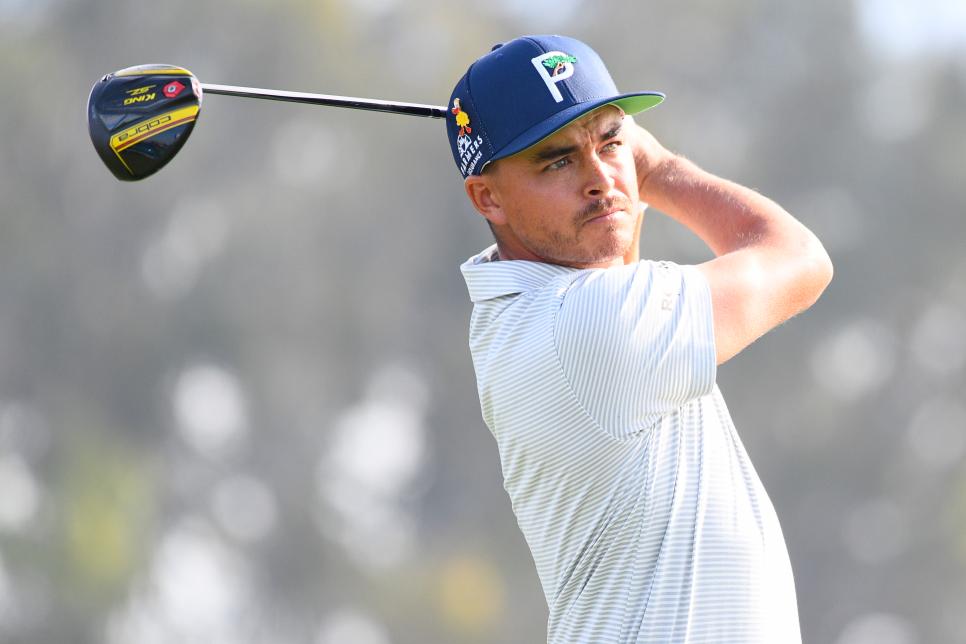 LA JOLLA, CA - JANUARY 24: Rickie Fowler tees off on the 14th hole on the North Course during the second round of the Farmers Insurance Open golf tournament at Torrey Pines Municipal Golf Course on January 24, 2020. (Photo by Brian Rothmuller/Icon Sportswire via Getty Images)