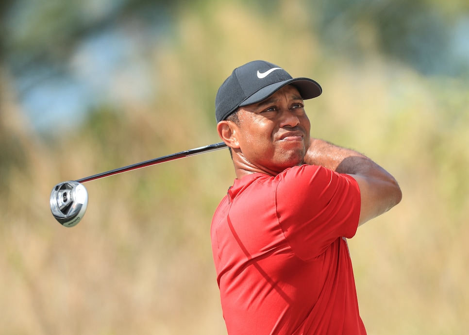 NASSAU, BAHAMAS - DECEMBER 07: Tiger Woods of the United States plays his tee shot on the 10th hole during the final round of the 2019 Hero World Challenge at Albany on December 07, 2019 in Nassau, Bahamas. (Photo by David Cannon/Getty Images)