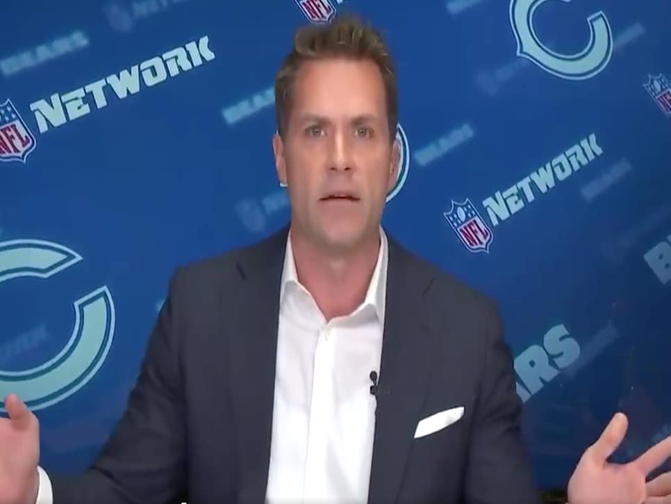 Good Morning Football host Kyle Brandt falls off chair on live TV