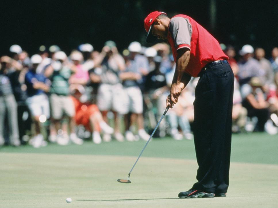 Tiger Woods Putts On The 8th Green During The Final Round Of The 1998 Masters Tournament