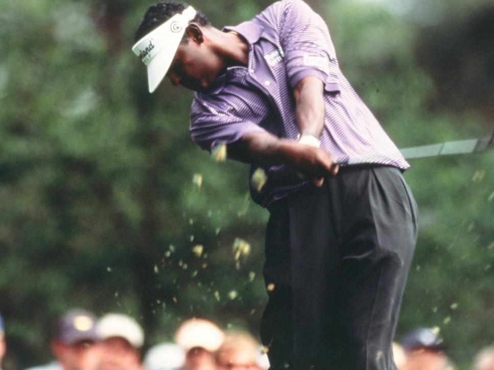 Vijay Singh Swings During The 2002 Masters Tournament
