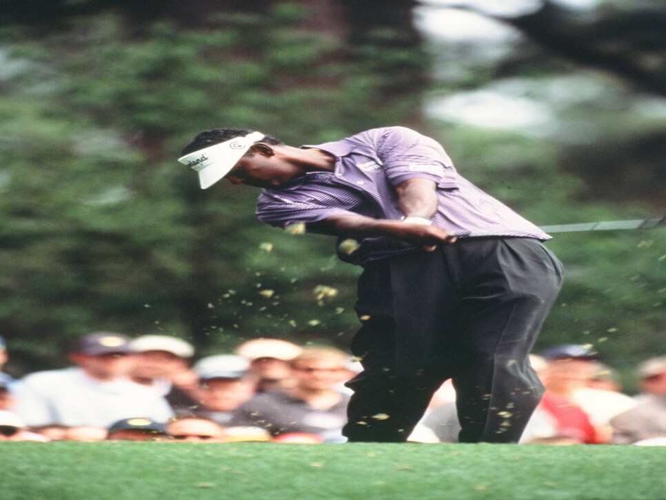 Vijay Singh Swings During The 2002 Masters Tournament