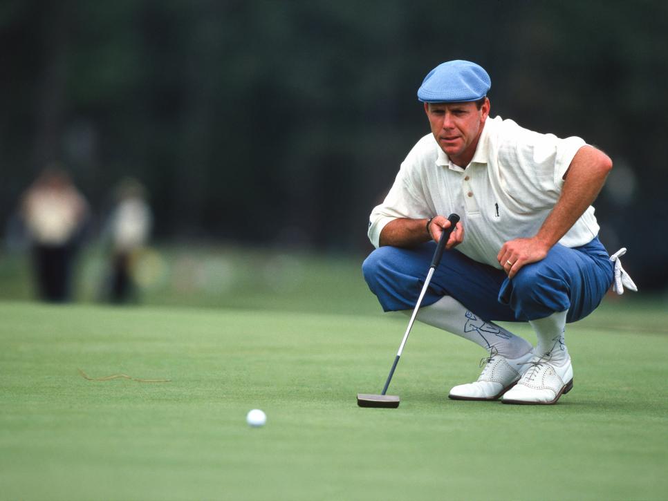 PINEHURST, NC - JUNE 19:  Payne Stewart of the USA lines up his putt during U.S. Open at Pinehurst Resort Course No. 2 on June 19th, 1999 in Pinehurst, North Carolina. (Photo by Simon M Bruty/Any Chance/Getty Images)