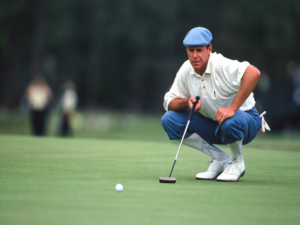 PINEHURST, NC - JUNE 19:  Payne Stewart of the USA lines up his putt during U.S. Open at Pinehurst Resort Course No. 2 on June 19th, 1999 in Pinehurst, North Carolina. (Photo by Simon M Bruty/Any Chance/Getty Images)