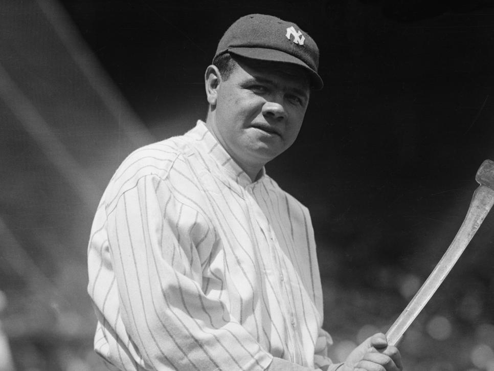 Baseball Player Babe Ruth Holding Bat