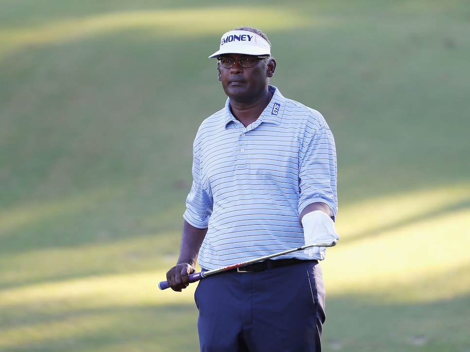 HONOLULU, HI - JANUARY 11:  Vijay Singh of Fiji stands on the fifth hole during the second round of the Sony Open In Hawaii at Waialae Country Club on January 11, 2019 in Honolulu, Hawaii.  (Photo by Kevin C. Cox/Getty Images)