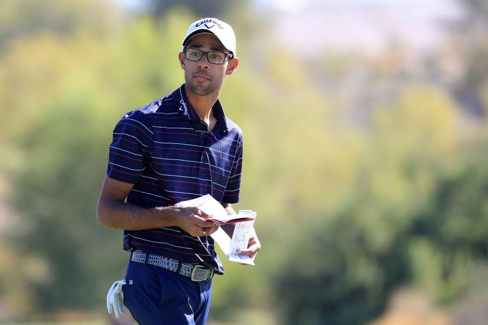 LAS VEGAS, NEVADA - OCTOBER 03: Akshay Bhatia prepares to play a shot on the sixth hole during the first round of the Shriners Hospitals for Children Open at TPC Summerlin on October 3, 2019 in Las Vegas, Nevada. (Photo by Mike Lawrie/Getty Images)