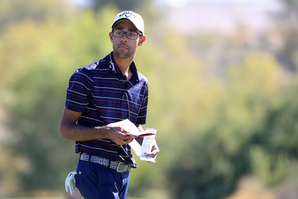 LAS VEGAS, NEVADA - OCTOBER 03: Akshay Bhatia prepares to play a shot on the sixth hole during the first round of the Shriners Hospitals for Children Open at TPC Summerlin on October 3, 2019 in Las Vegas, Nevada. (Photo by Mike Lawrie/Getty Images)