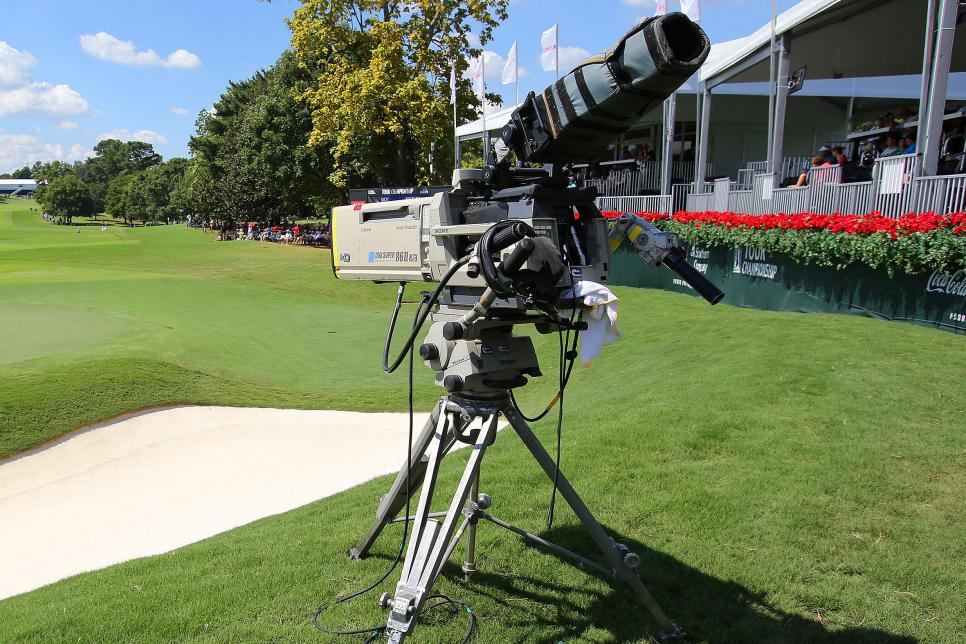 SEP 24, 2016:      A television camera overlooks the 18th green during the third round of the Tour Championship at the East Lake Golf Club in Atlanta, GA.  (Photo by David J. Griffin/Icon Sportswire via Getty Images)