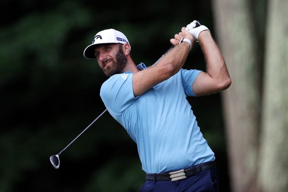 CROMWELL, CONNECTICUT - JUNE 28: Dustin Johnson of the United States plays his shot from the 15th tee during the final round of the Travelers Championship at TPC River Highlands on June 28, 2020 in Cromwell, Connecticut. (Photo by Rob Carr/Getty Images)