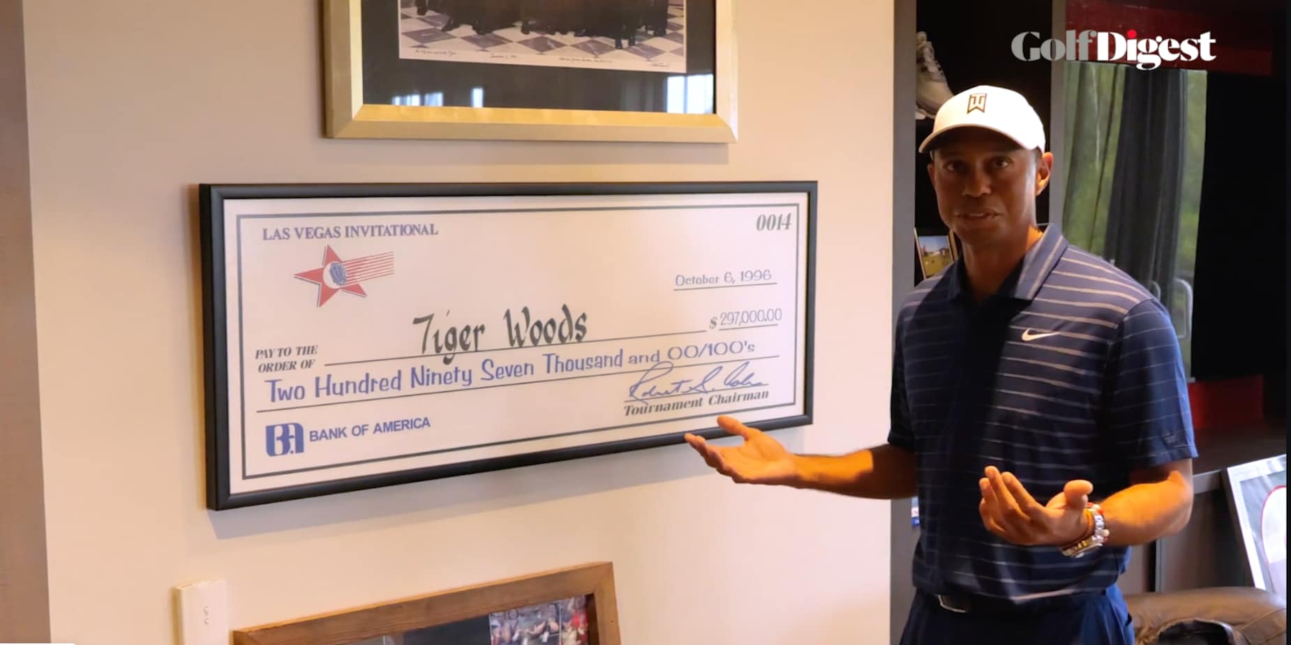 Tiger Woods remembers his first winner's check, from the 1996 Las Vegas