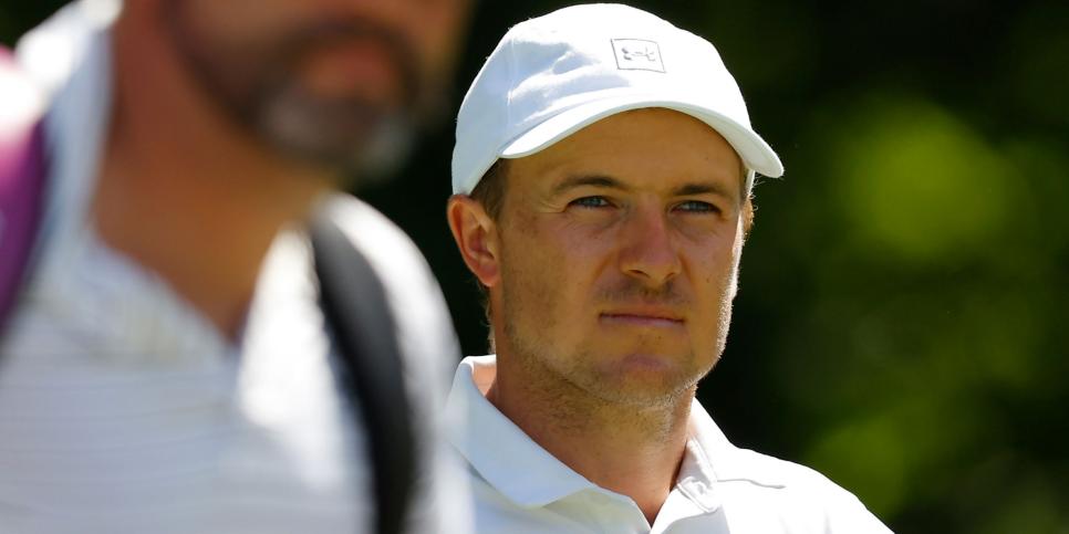 FORT WORTH, TEXAS - JUNE 09: Jordan Spieth of the United States looks on during a practice round prior to the Charles Schwab Challenge at Colonial Country Club on June 09, 2020 in Fort Worth, Texas. (Photo by Tom Pennington/Getty Images)