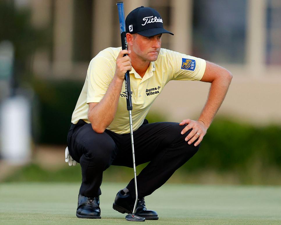 HILTON HEAD ISLAND, SOUTH CAROLINA - JUNE 21: Webb Simpson of the United States lines up a putt 17during the final round of the RBC Heritage on June 21, 2020 at Harbour Town Golf Links in Hilton Head Island, South Carolina. (Photo by Kevin C. Cox/Getty Images)