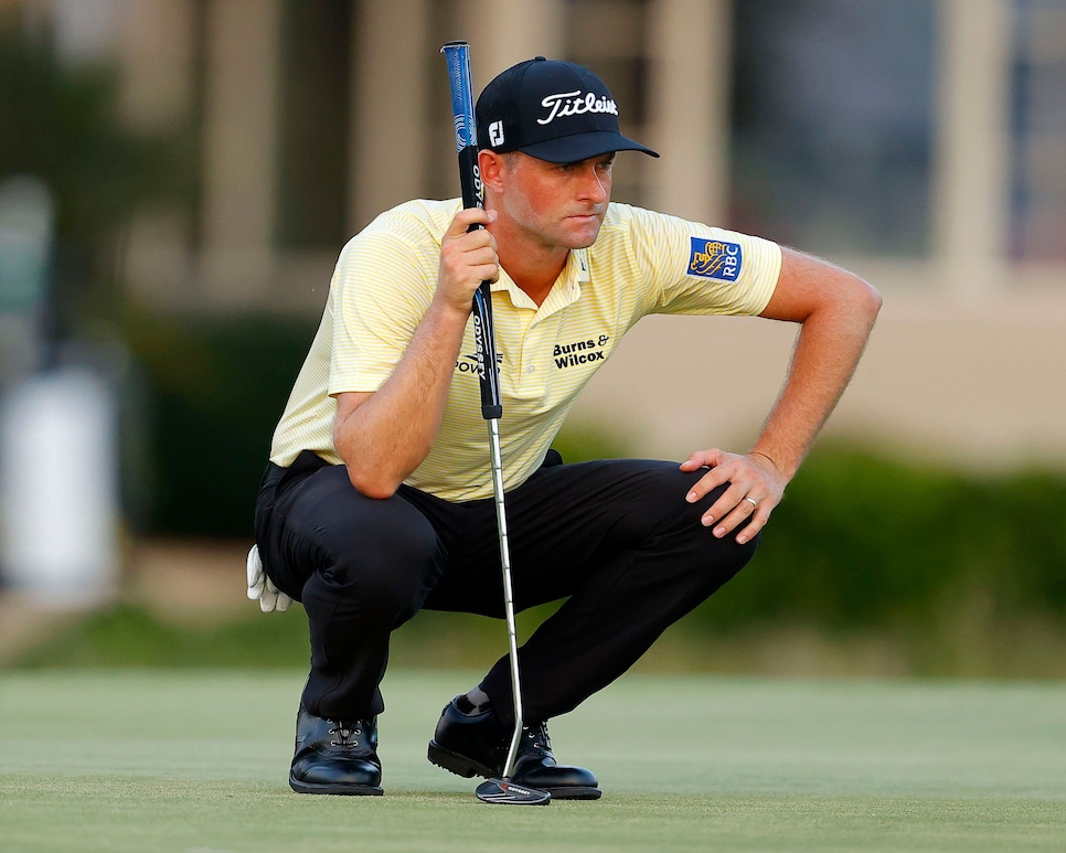 HILTON HEAD ISLAND, SOUTH CAROLINA - JUNE 21: Webb Simpson of the United States lines up a putt 17during the final round of the RBC Heritage on June 21, 2020 at Harbour Town Golf Links in Hilton Head Island, South Carolina. (Photo by Kevin C. Cox/Getty Images)