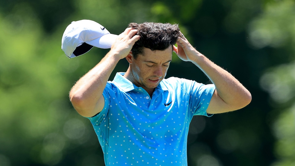 DUBLIN, OHIO - JULY 18: Rory McIlroy of Northern Ireland waits on the fourth tee during the third round of The Memorial Tournament on July 18, 2020 at Muirfield Village Golf Club in Dublin, Ohio. (Photo by Sam Greenwood/Getty Images)