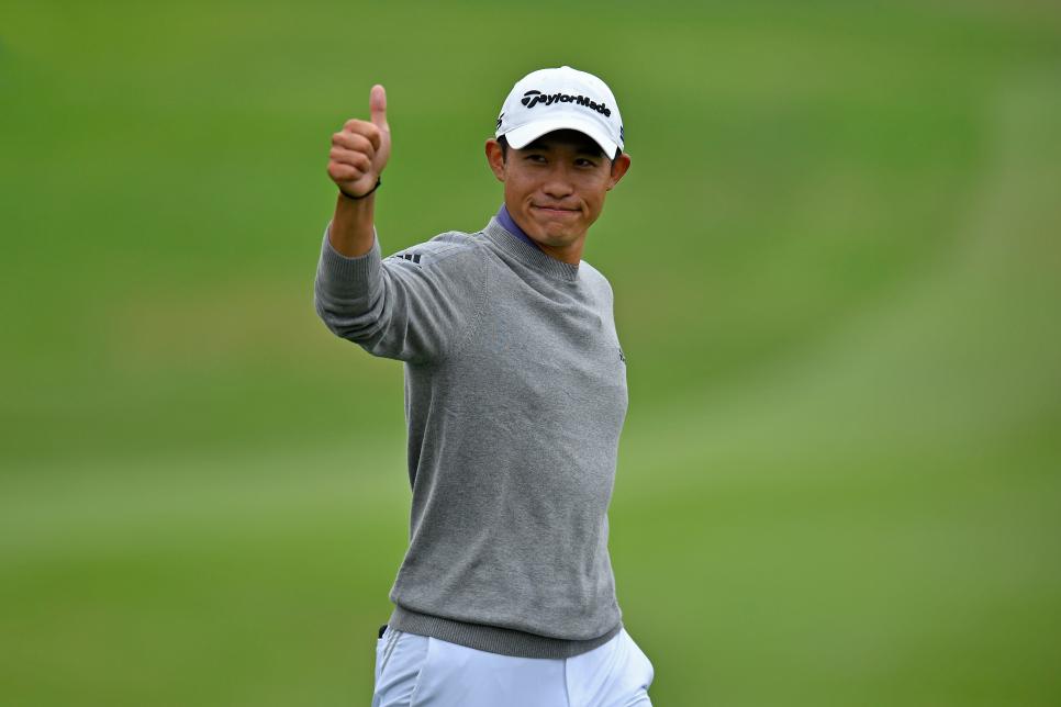 SAN FRANCISCO, CA - AUGUST 9: Golfer Collin Morikawa gives a thumbs up to the crowd of volunteers after the final round of the 102nd PGA Championship at TPC Harding Park in San Francisco, Calif., on Sunday, Aug. 9, 2020. Morikawa placed first and finished with a 13 under par to win the PGA Championship. (Jose Carlos Fajardo/Digital First Media/The Mercury News via Getty Images)