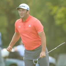 OLYMPIA FIELDS, ILLINOIS - AUGUST 30: Jon Rahm of Spain celebrates his 66-foot putt to defeat Dustin Johnson (not pictured) of the United States during a sudden death playoff on the 18th hole during the final round of the BMW Championship on the North Course at Olympia Fields Country Club on August 30, 2020 in Olympia Fields, Illinois. (Photo by Andy Lyons/Getty Images)