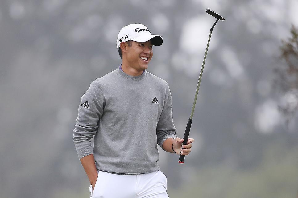 SAN FRANCISCO, CALIFORNIA - AUGUST 09: Collin Morikawa of the United States celebrates after making his final putt on the 18th green during the final round of the 2020 PGA Championship at TPC Harding Park on August 09, 2020 in San Francisco, California. (Photo by Sean M. Haffey/Getty Images)