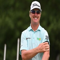 NORTON, MA - AUGUST 19: Charley Hoffman smiles on the 10th tee box during THE NORTHERN TRUST Charity Event prior to THE NORTHERN TRUST at TPC Boston on August 19, 2020 in Norton, Massachusetts. (Photo by Ben Jared/PGA TOUR via Getty Images)
