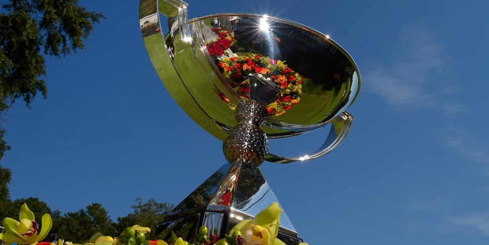 ATLANTA, GA - SEPTEMBER 25: The FedExCup Trophy is displayed on the first hole during the final round of the TOUR Championship, the final event of the FedExCup Playoffs, at East Lake Golf Club on September 25, 2016 in Atlanta, Georgia. (Photo by Stan Badz/PGA TOUR)