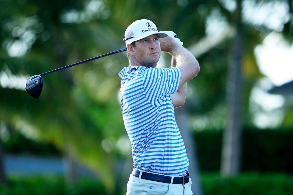 PUNTA CANA, DOMINICAN REPUBLIC - SEPTEMBER 27: Hudson Swafford plays his shot from the 16th tee during the final round of the Corales Puntacana Resort & Club Championship on September 27, 2020 in Punta Cana, Dominican Republic.  (Photo by Andy Lyons/Getty Images)