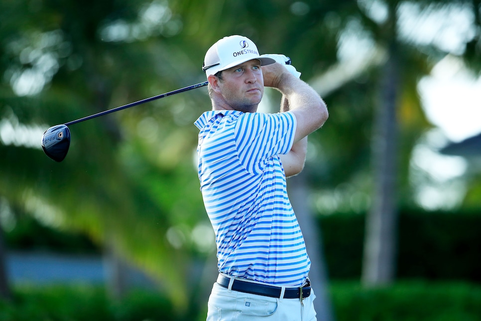 PUNTA CANA, DOMINICAN REPUBLIC - SEPTEMBER 27: Hudson Swafford plays his shot from the 16th tee during the final round of the Corales Puntacana Resort & Club Championship on September 27, 2020 in Punta Cana, Dominican Republic.  (Photo by Andy Lyons/Getty Images)