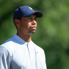 OLYMPIA FIELDS, ILLINOIS - AUGUST 28: Tiger Woods of the United States looks on from the seventh tee during the second round of the BMW Championship on the North Course at Olympia Fields Country Club on August 28, 2020 in Olympia Fields, Illinois. (Photo by Andy Lyons/Getty Images)