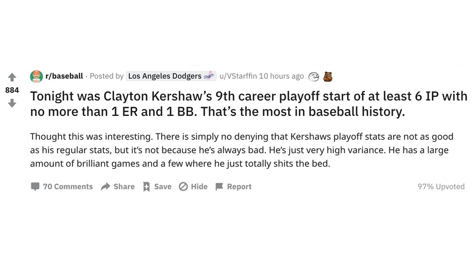 Maybe Clayton Kershaw isn't as bad in the postseason as we all