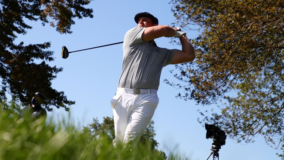 MAMARONECK, NEW YORK - SEPTEMBER 20: Bryson DeChambeau of the United States plays his shot from the ninth tee during the final round of the 120th U.S. Open Championship on September 20, 2020 at Winged Foot Golf Club in Mamaroneck, New York. (Photo by Gregory Shamus/Getty Images)