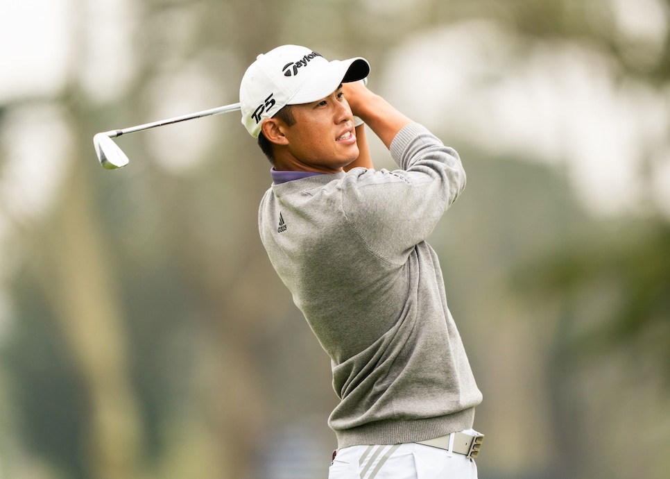 SAN FRANCISCO, CA - AUGUST 9: Collin Morikawa hits his tee shot on the third hole during the final round of the 102nd PGA Championship at TPC Harding Park on August 9, 2020 in San Francisco, California. (Photo by Darren Carroll/PGA of America via Getty Images)