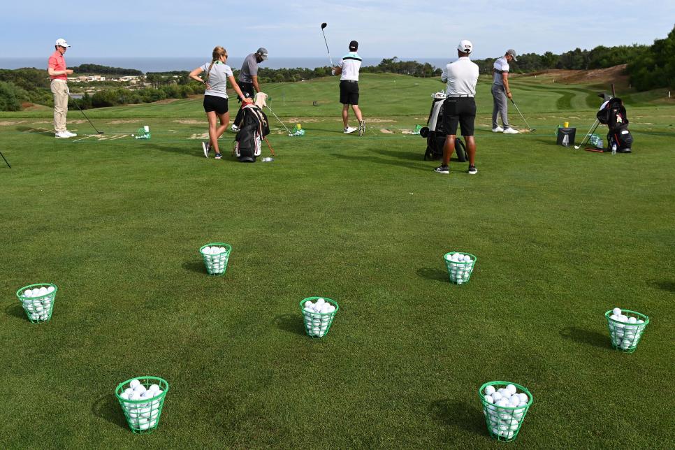 OBIDOS, PORTUGAL - SEPTEMBER 16: A general view of social distancing practice balls on the driving range during a practice round prior to the Open de Portugal at Royal Obidos on September 16, 2020 in Obidos, Portugal. (Photo by Ross Kinnaird/Getty Images)