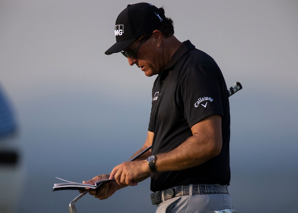 BRANSON, MO - AUGUST 24:  Phil Mickelson of the United States on the 18th hole during round one of the Charles Schwab Series at Ozarks National on August 24, 2020 in Branson, Missouri. (Photo by Brett Carlsen/Getty Images)