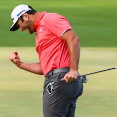 OLYMPIA FIELDS, IL - AUGUST 30:  Jon Rahm of Spain celebrates with a fist pump after making a birdie putt on the 18th hole during a playoff in the final round of the BMW Championship on the North Course at Olympia Fields Country Club on August 30, 2020 in Olympia Fields, Illinois. (Photo by Keyur Khamar/PGA TOUR via Getty Images)