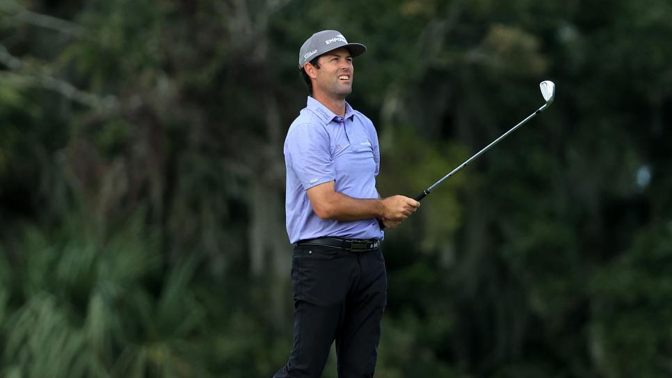 ST SIMONS ISLAND, GEORGIA - NOVEMBER 22: Robert Streb of the United States plays his second shot on the 18th hole during the final round of The RSM Classic at the Seaside Course at Sea Island Golf Club on November 22, 2020 in St Simons Island, Georgia. (Photo by Sam Greenwood/Getty Images)