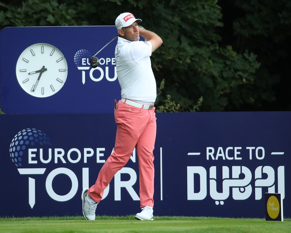 WARE, ENGLAND - AUGUST 06: Lee Westwood of England plays his tee shot on the first hole during Day One of the English Championship at Hanbury Manor Marriott Hotel & Country Club on August 06, 2020 in Ware, England. (Photo by Warren Little/Getty Images)