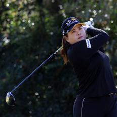 HOUSTON, TEXAS - DECEMBER 09:  Inbee Park of Korea hits a tee shot on the 3rd hole during practice ahead of the 75th U.S. Women's Open Championship at Champions Golf Club on December 09, 2020 in Houston, Texas. (Photo by Jamie Squire/Getty Images)
