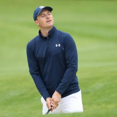 SAN FRANCISCO, CALIFORNIA - AUGUST 05: Jordan Spieth of the United States looks over a shot out of the bunker during a practice round prior to the 2020 PGA Championship at TPC Harding Park on August 05, 2020 in San Francisco, California. (Photo by Jamie Squire/Getty Images)