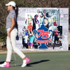 HOUSTON, TEXAS - DECEMBER 09:  A sign depicts the 75th playing of the U.S. Women's Open Championship at Champions Golf Club on December 09, 2020 in Houston, Texas. (Photo by Jamie Squire/Getty Images)