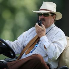 MEDINAH, ILLINOIS - AUGUST 15: Rules official Slugger White looks on during the first round of the BMW Championship at Medinah Country Club No. 3 on August 15, 2019 in Medinah, Illinois. (Photo by Sam Greenwood/Getty Images)