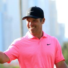 DUBAI, UNITED ARAB EMIRATES - JANUARY 30: A thumbs up from Paul Casey after he had chipped in for a birdie on the 17th hole during the third round of the Omega Dubai Desert Classic at Emirates Golf Club on January 30, 2021 in Dubai, United Arab Emirates. (Photo by Andrew Redington/Getty Images)