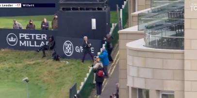 Watch this Euro Tour pro get the luckiest bounce you'll ever see on the 18th hole at St. Andrews
